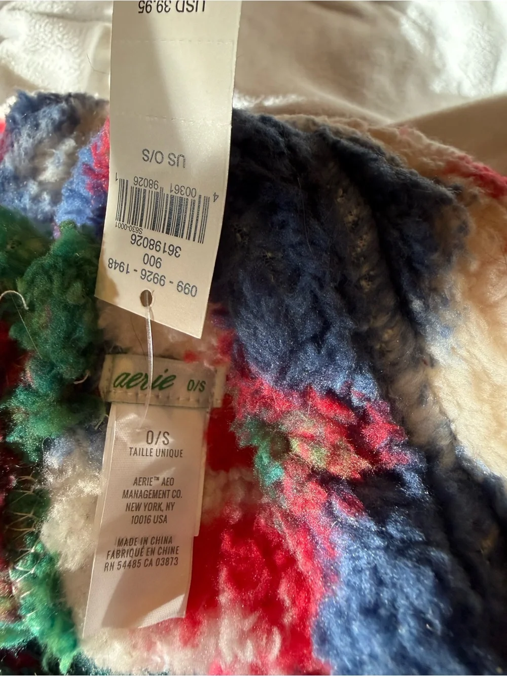 Aerie NWT Cozy Colorful Sherpa Throw with Teal Ribbon